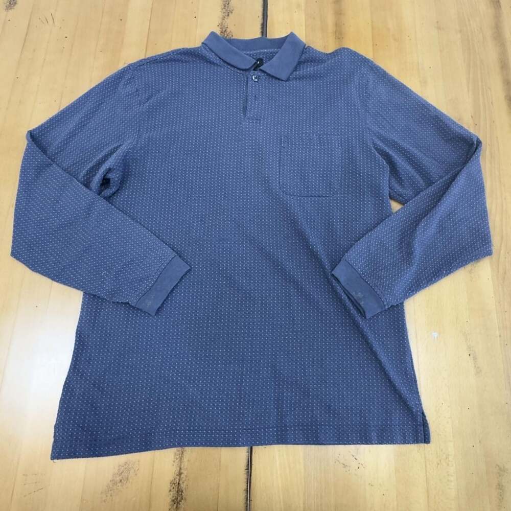 Van Heusen Long-Sleeve Polo Size L Blue White Dot Cotton Blend